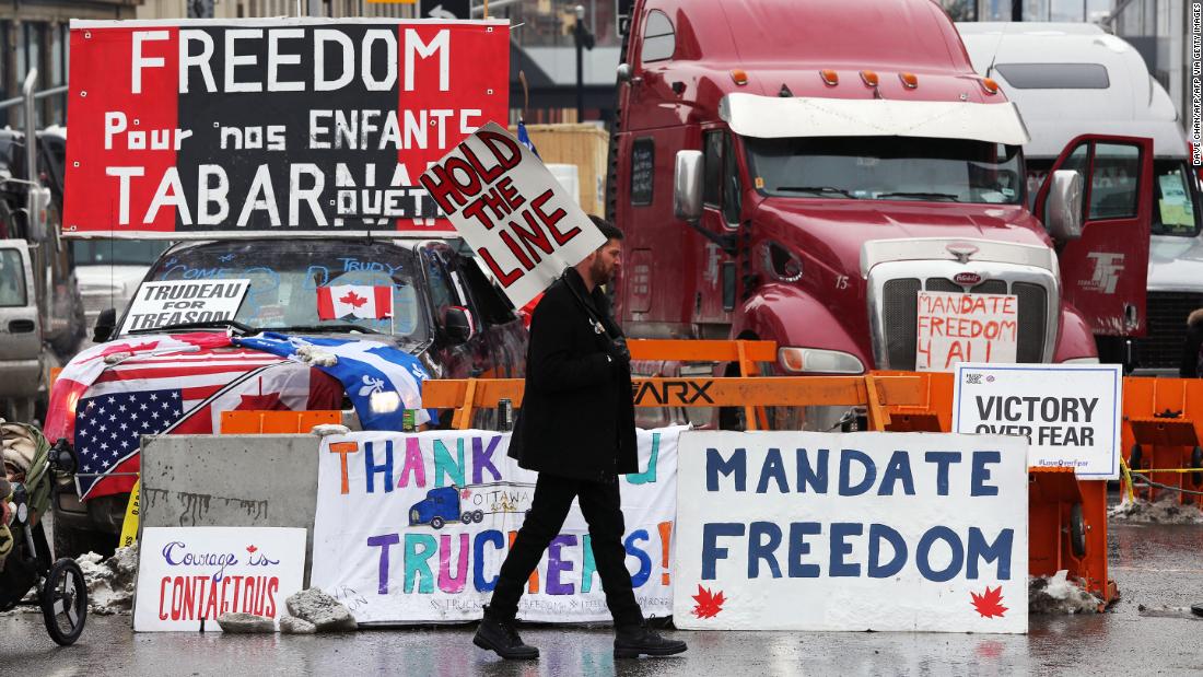 Protesters angry over Covid-19 mandates blocked roads in Canada. Now a judge has temporarily banned some from honking their horns