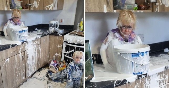 Naughty toddlers unleash paint 'tsunami' covering themselves and their kitchen