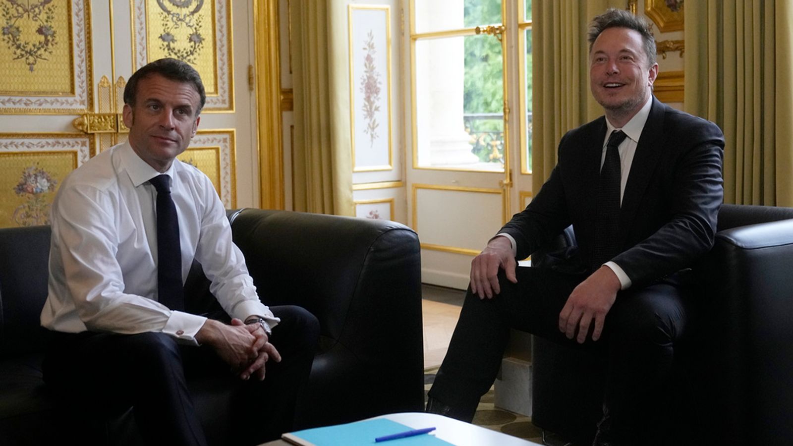 Elon Musk tells Emmanuel Macron he had to to 'sleep in the car' before their meeting - hours after he was seen partying